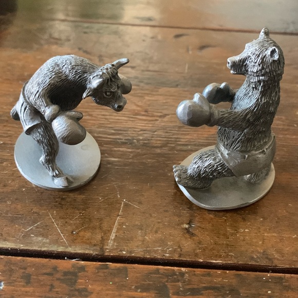 Lance Pewter Boxing Bull and Bear - Picture 1 of 7
